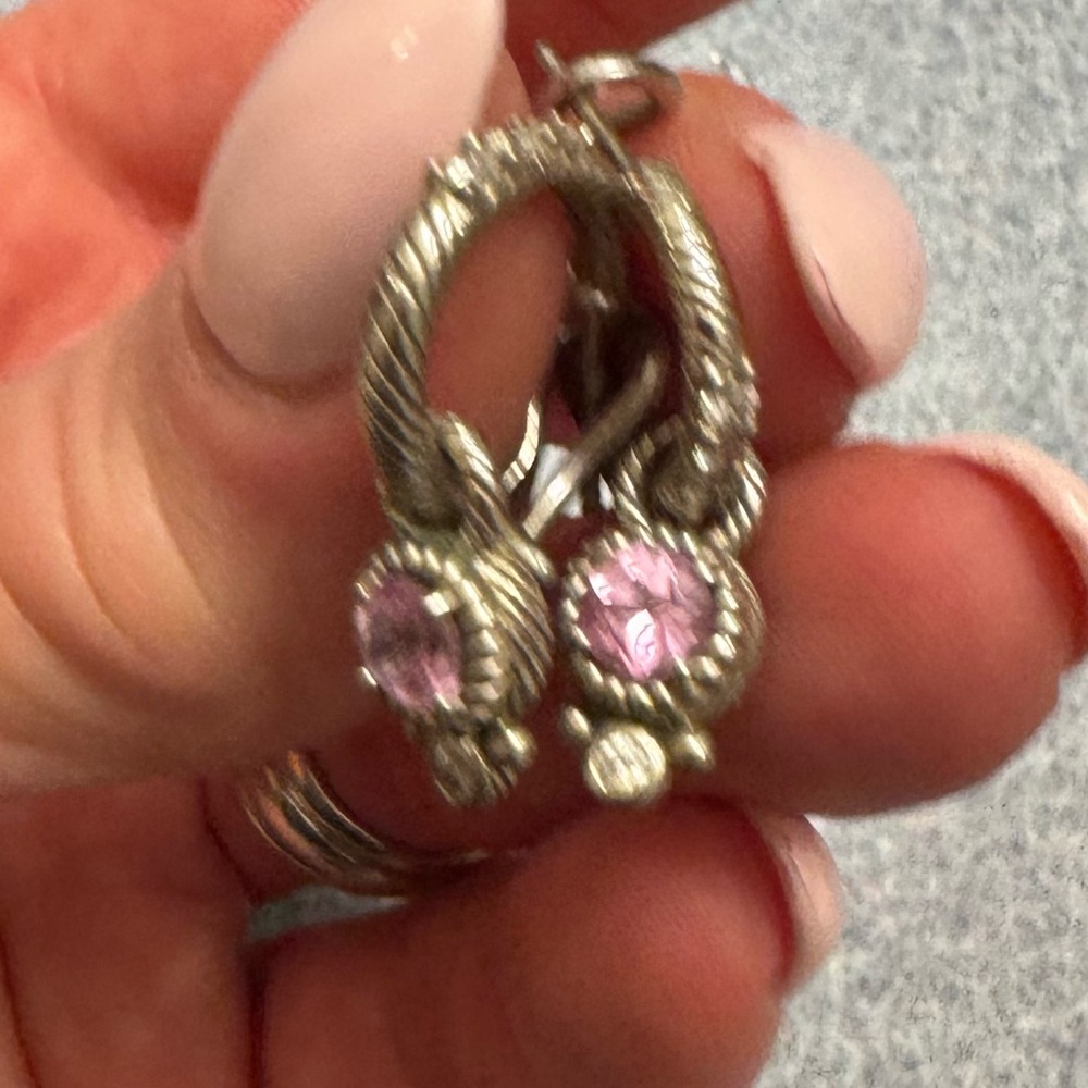 Pink Gemstone Silver Hoop Drop Earrings - Women Jewelry